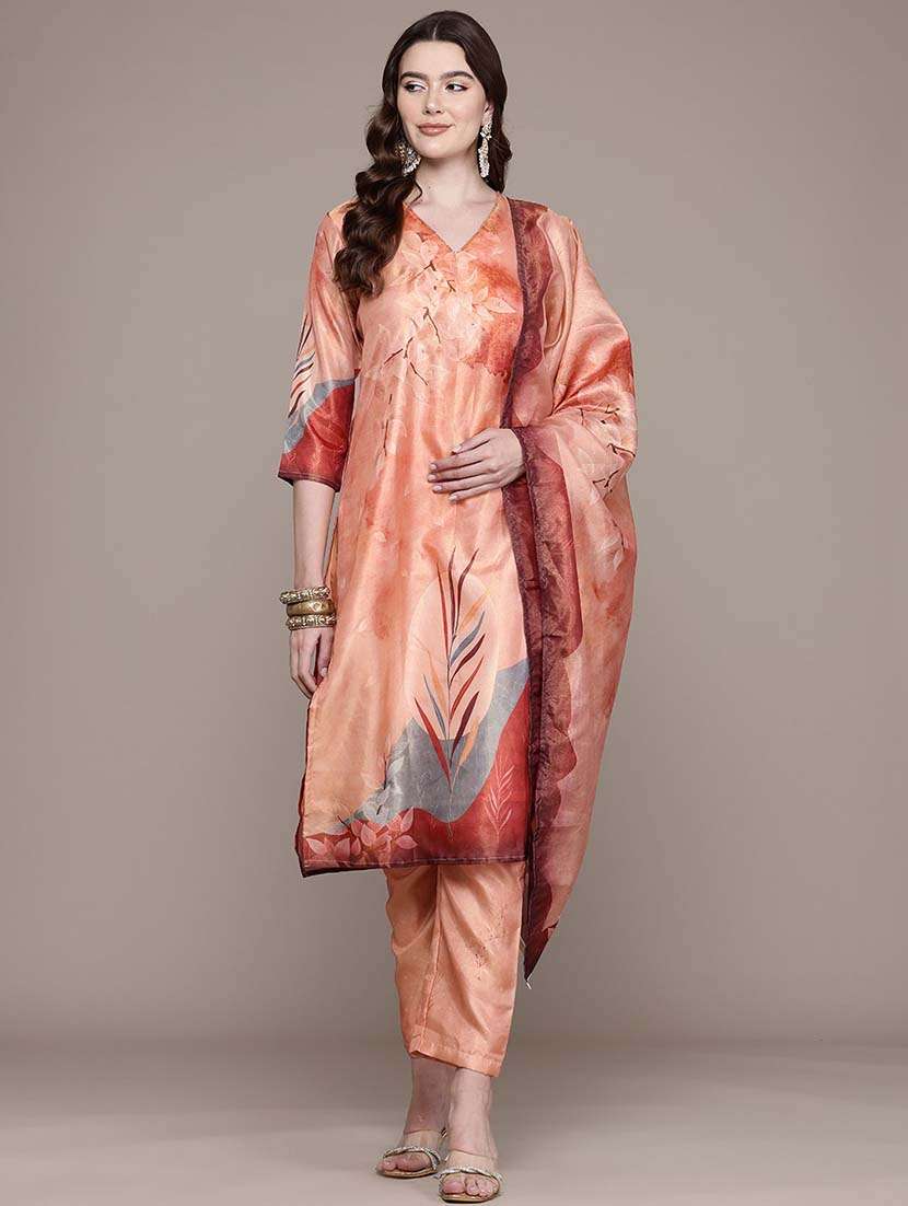 women three quarter sleeve kurta pant with dupatta set