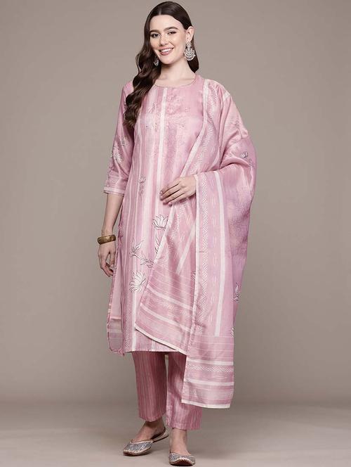 women three quarter sleeve kurta pant with dupatta set - 21648645 - Standard Image - 0