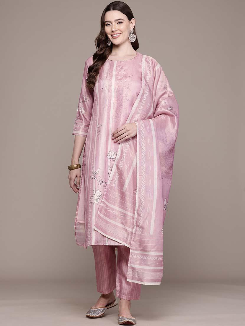 women three quarter sleeve kurta pant with dupatta set - 21648645 - Zoom Image - 0