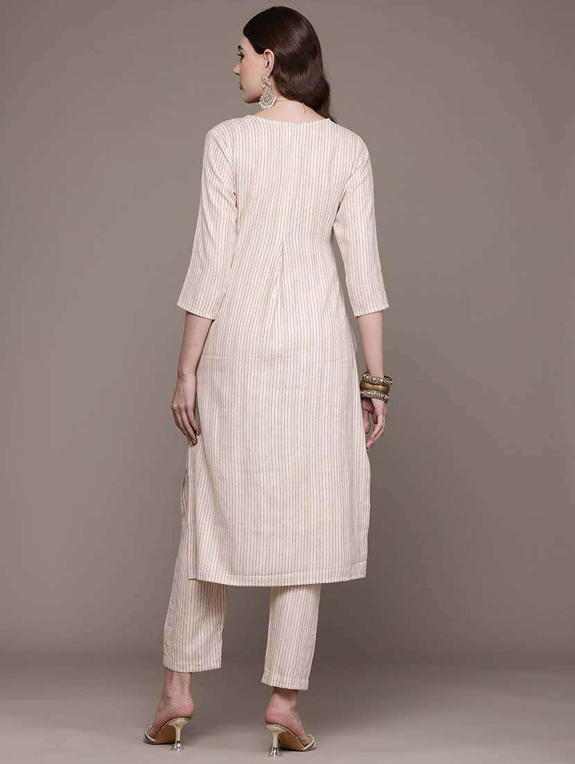 Women Stripes V Neck Kurta Pant Set