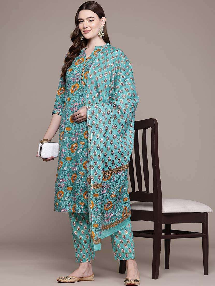 women three quarter sleeve kurta pant with dupatta set - 21648648 - Standard Image - 3