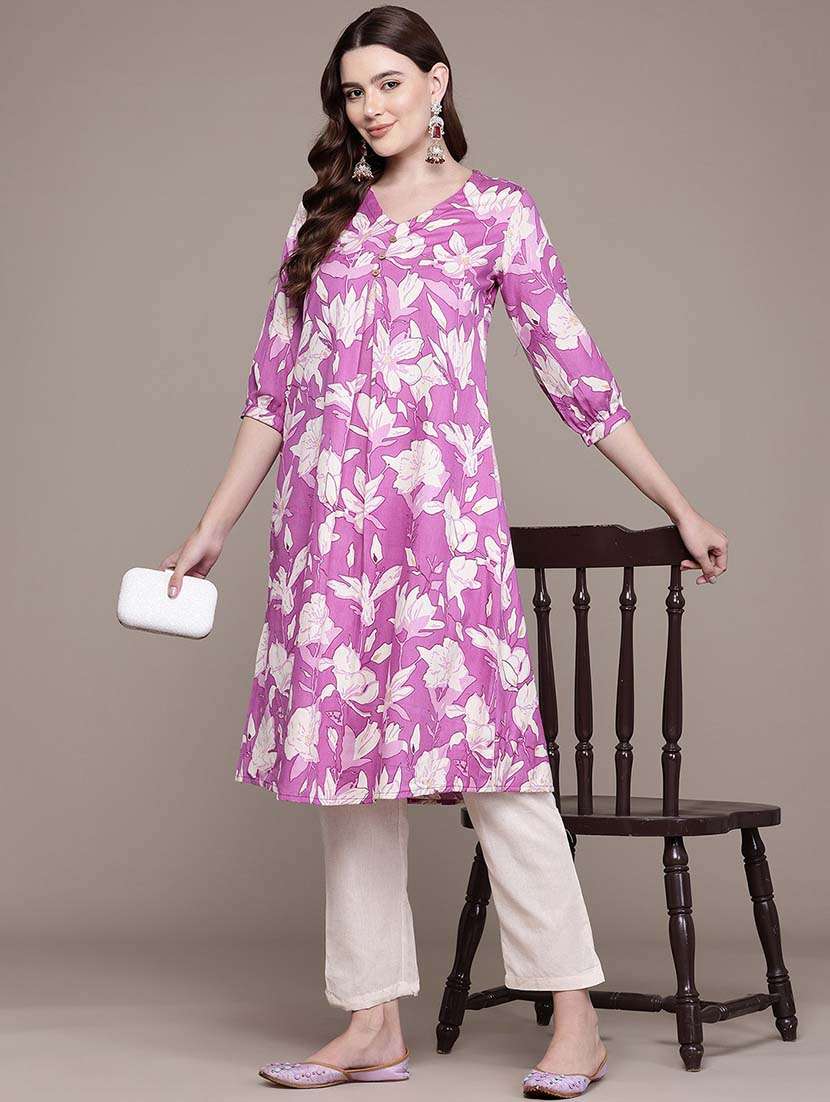 women lavenderf loral printed kurta pant set - 21648652 -  Standard Image - 3