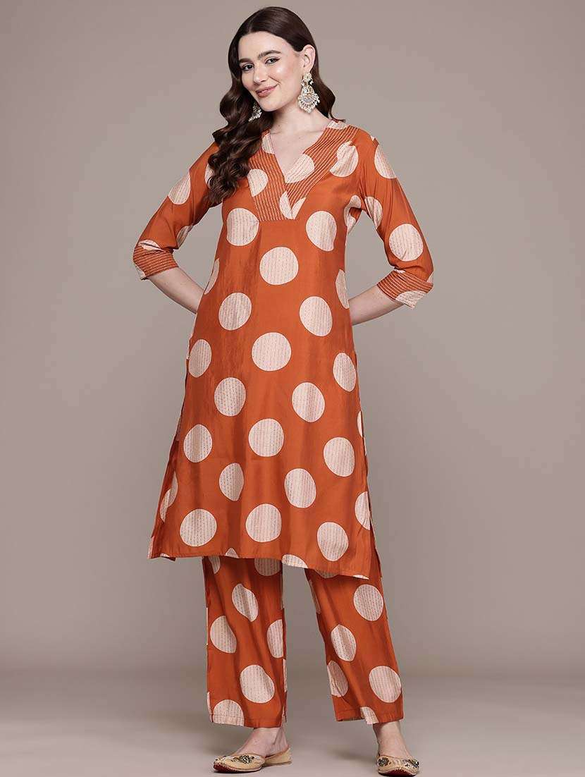 women polka dots printed kurta palazzo set