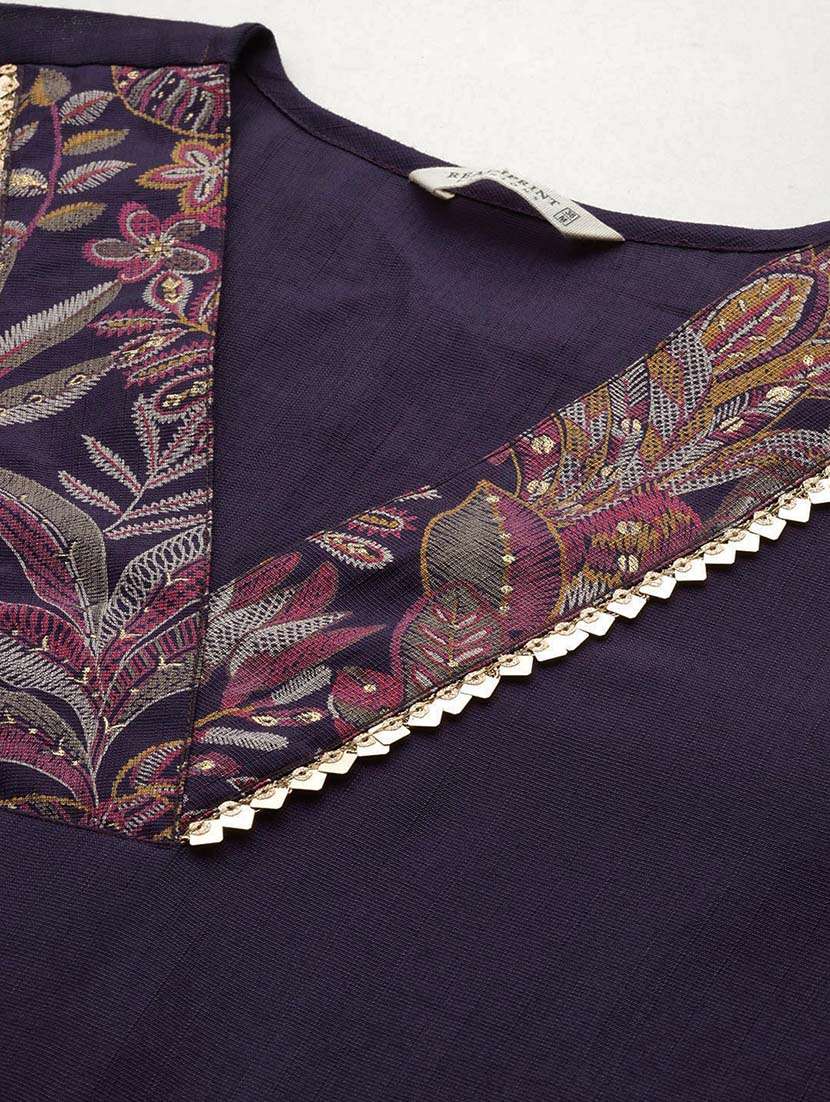 women solid v neck kurta palazzo set - 21648670 -  Standard Image - 5