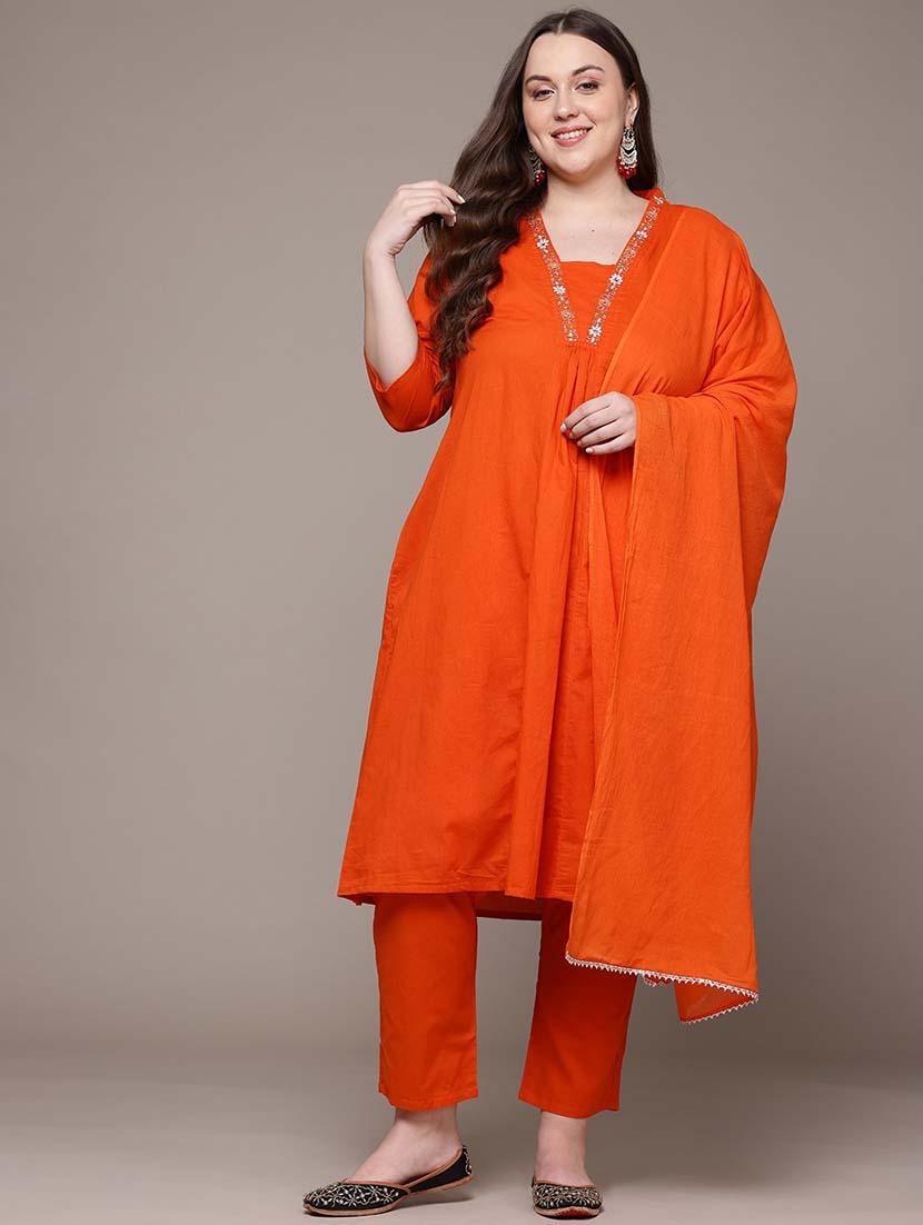 women three quarter sleeve kurta pant with dupatta set