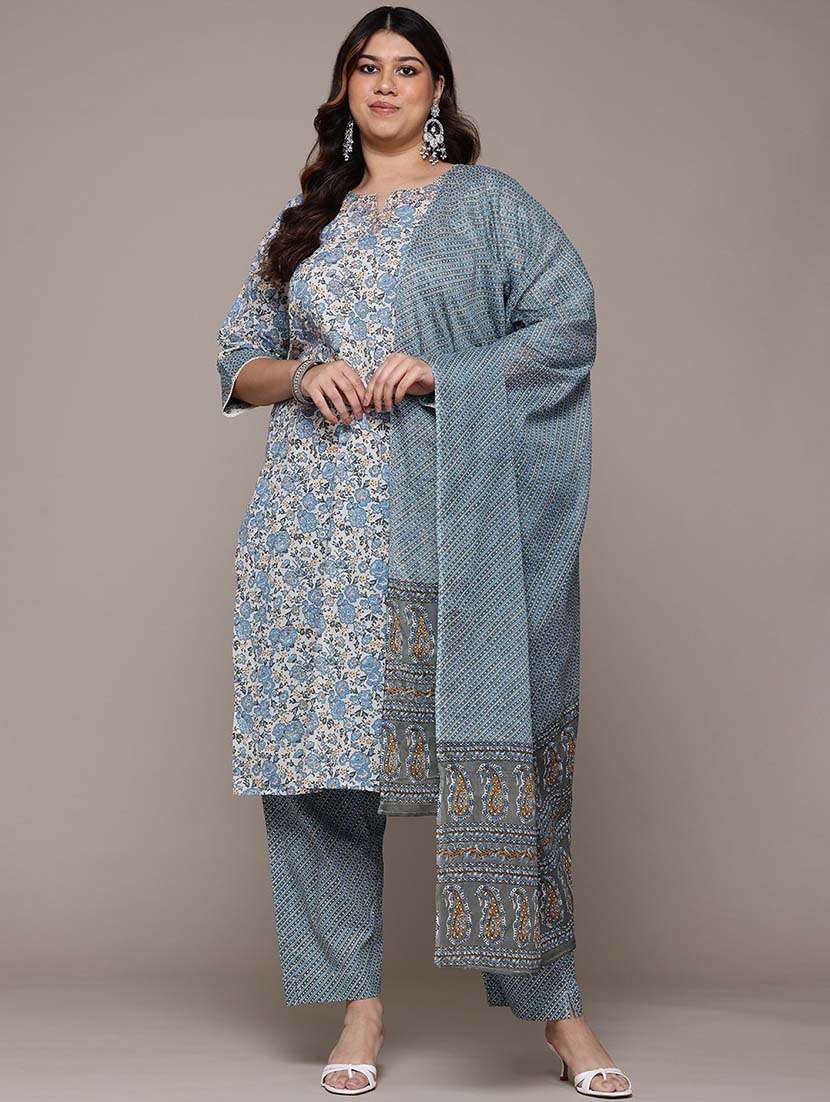 women three quarter sleeve kurta pant with dupatta set - 21648678 - Zoom Image - 0
