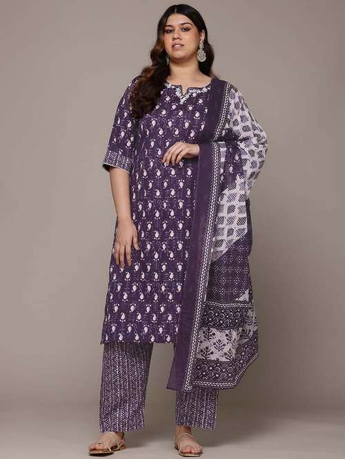 women three quarter sleeve kurta pant with dupatta set - 21648679 -  Standard Image - 0