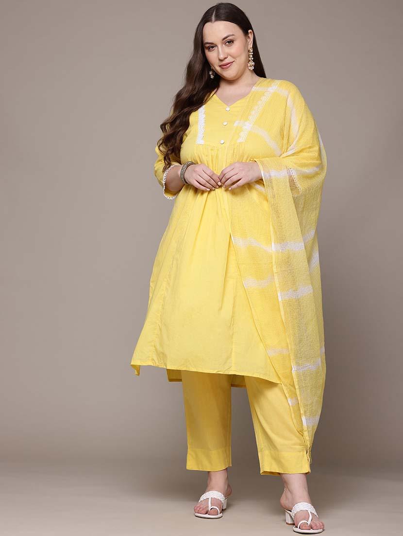 women plus size three quarter sleeve kurta pant with dupatta set - 21648687 -  Zoom Image - 0