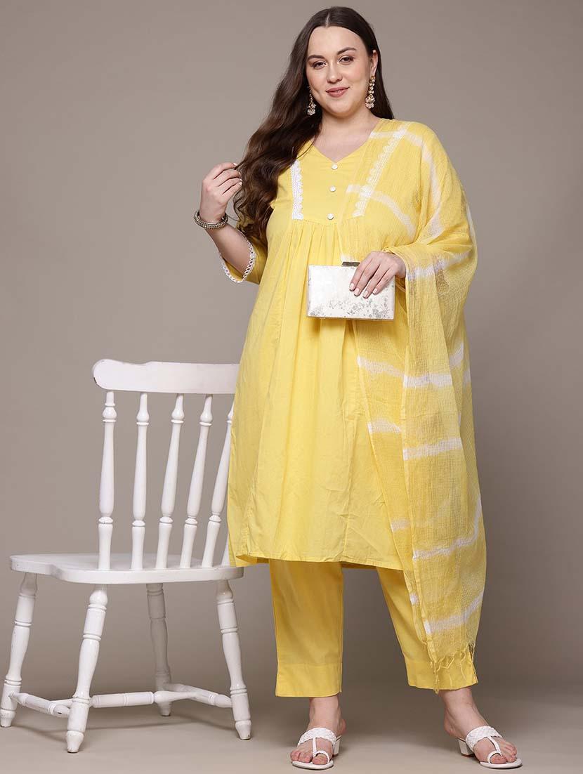 women plus size three quarter sleeve kurta pant with dupatta set - 21648687 - Standard Image - 3
