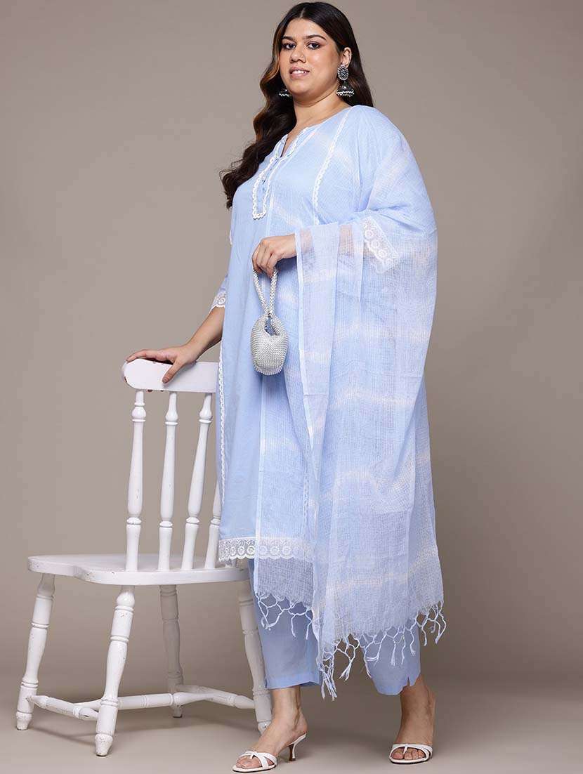 women three quarter sleeve kurta pant with dupatta set - 21648690 -  Standard Image - 3
