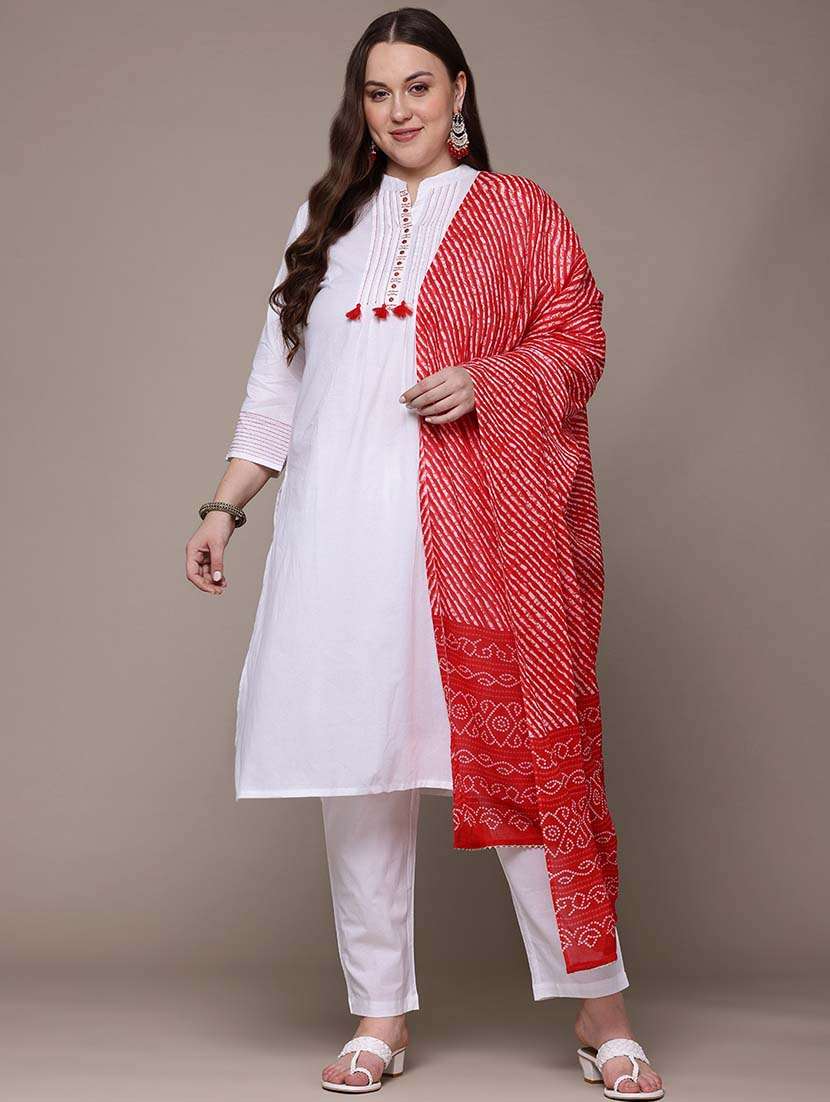 women three quarter sleeve kurta pant with dupatta set