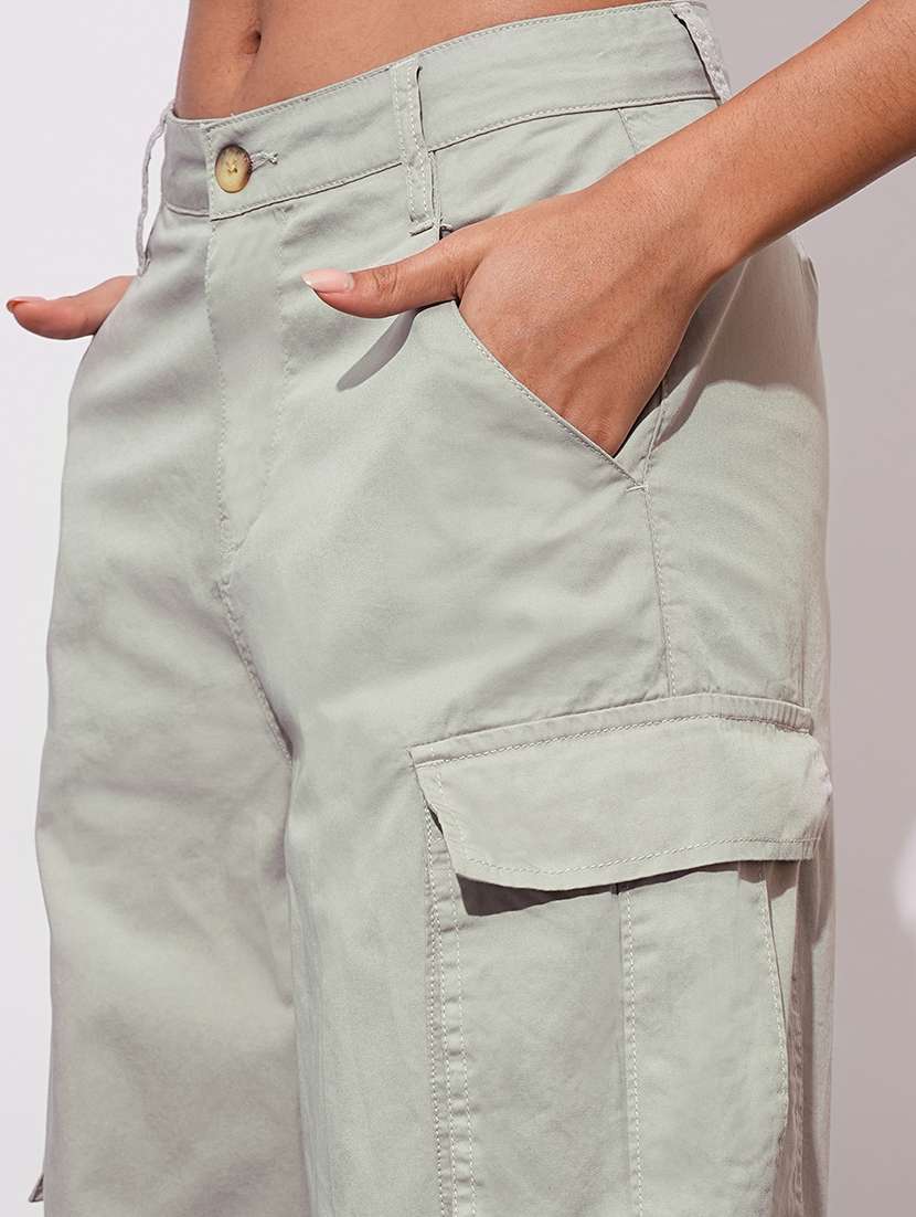 globus women beige cotton mid-rise cargo style wide leg trousers - 21648718 - Standard Image - 5