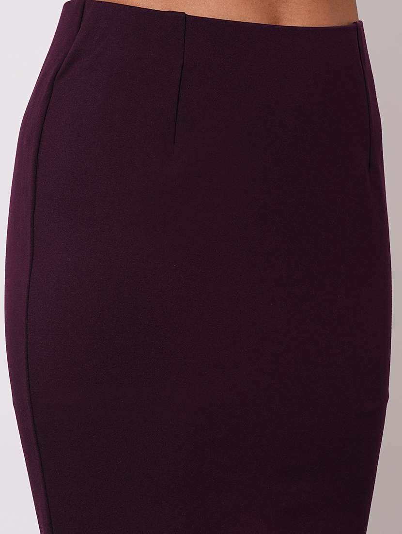 globus women plum stretchable high-rise back slit above knee workwear pencil skirt - 21648727 - Standard Image - 5