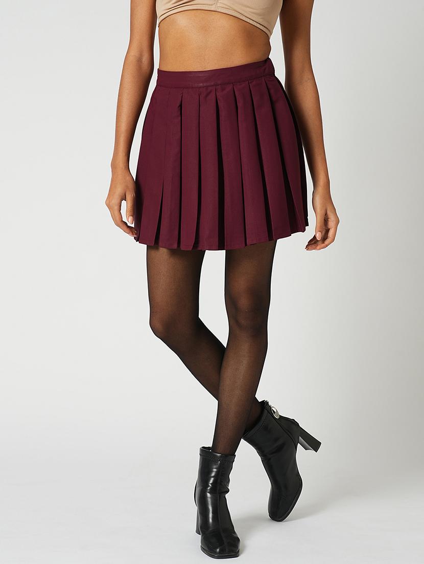 globus women maroon high-rise korean pleated mini peplum tennis skirt - 21648734 - Zoom Image - 0