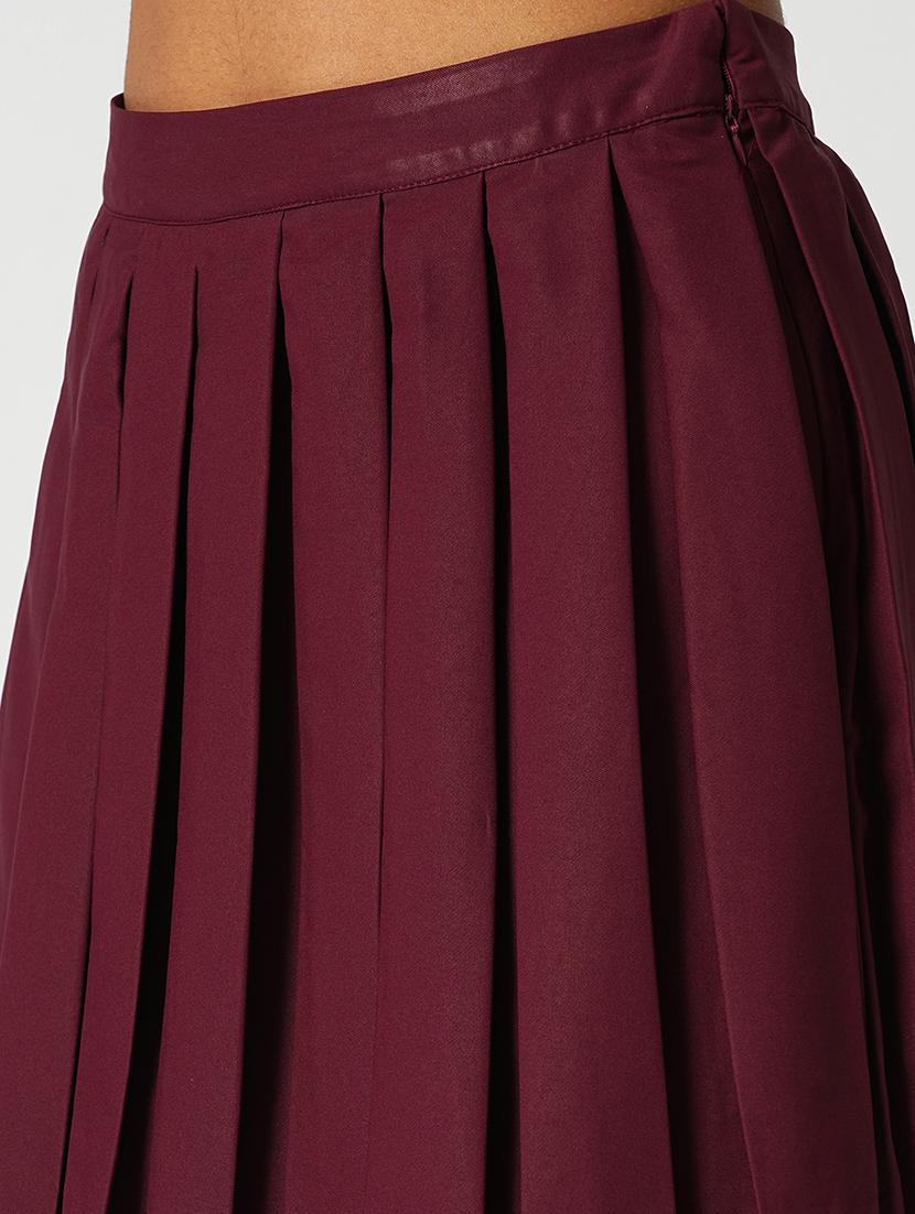 globus women maroon high-rise korean pleated mini peplum tennis skirt - 21648734 - Standard Image - 5