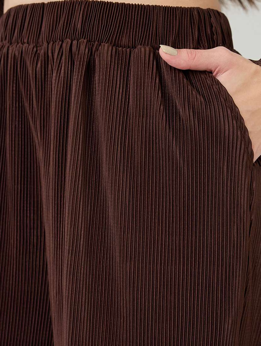 globus women brown accordion pleats shirt with elasticated wide-leg trousers plisse co-ord set - 21648745 -  Standard Image - 5