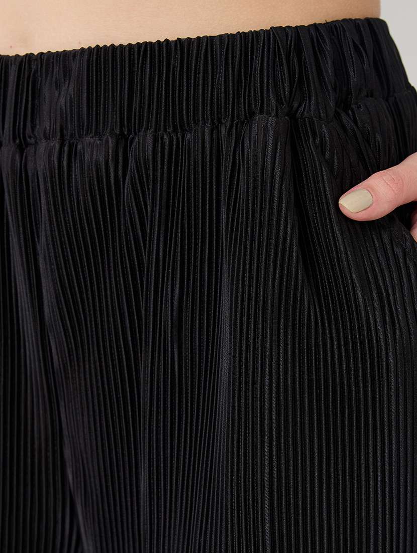 globus women black accordion pleats shirt with elasticated wide-leg trousers plisse co-ord set - 21648746 -  Standard Image - 5