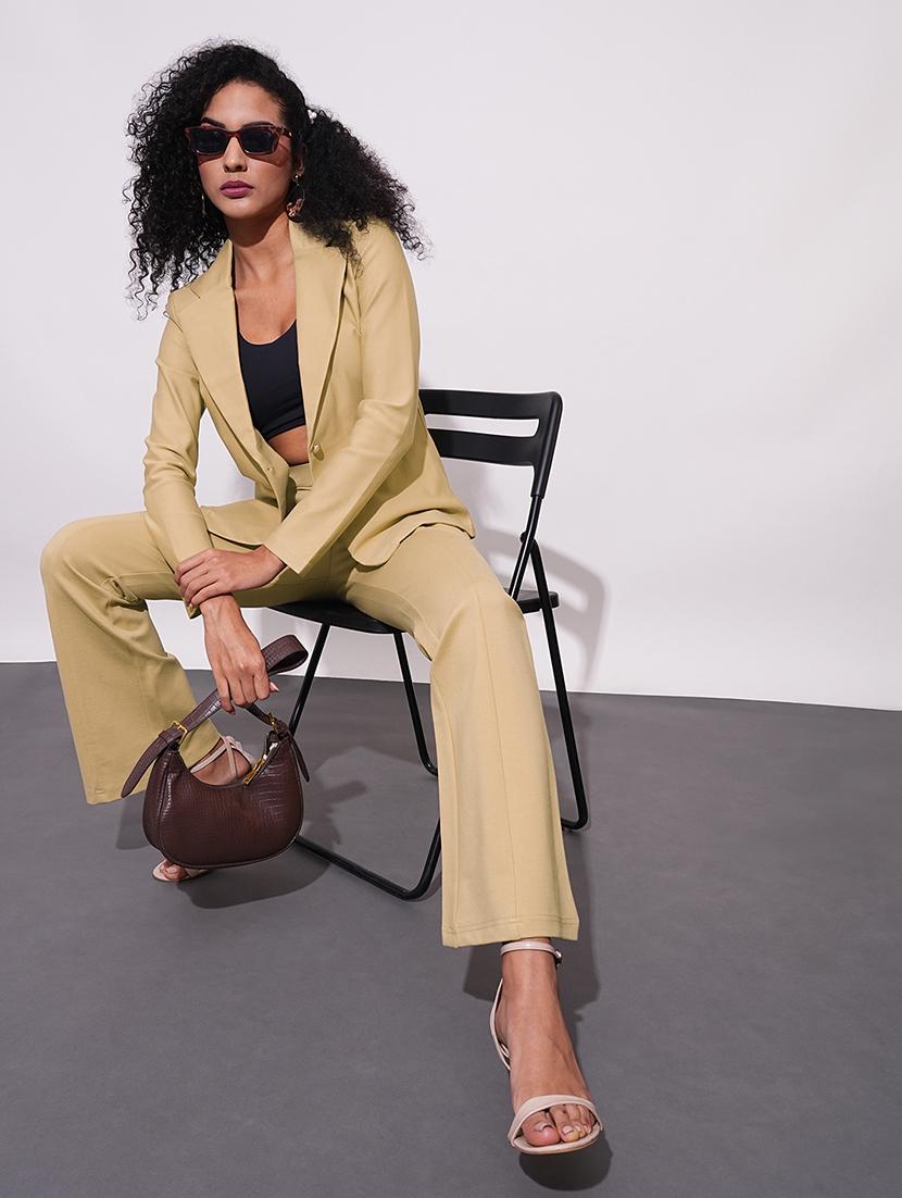 globus women camel notch lapel long sleeves stretchable curved hem open front workwear blazer jacket - 21648766 - Standard Image - 3