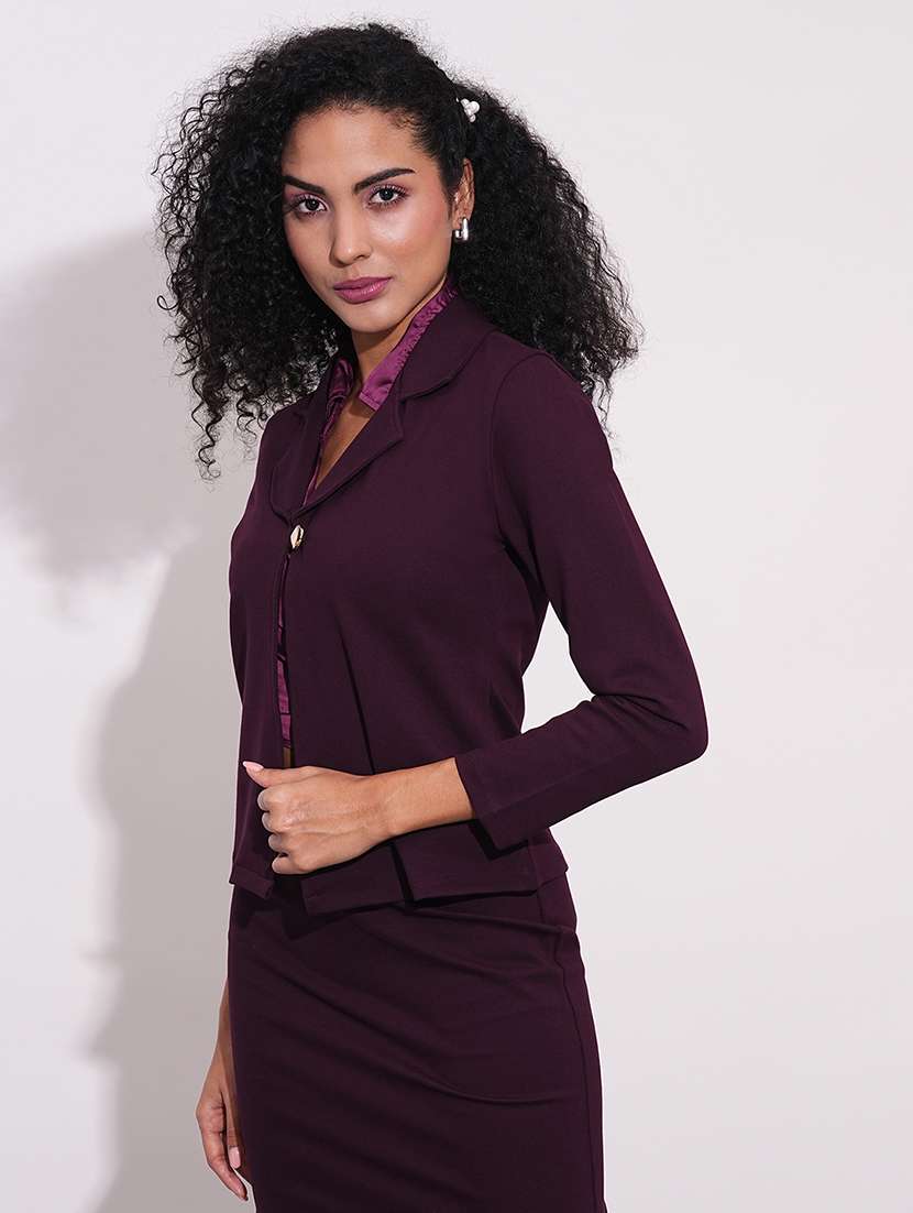 globus women plum notch lapel long sleeves stretchable straight hem open front workwear blazer jacket - 21648769 -  Zoom Image - 0