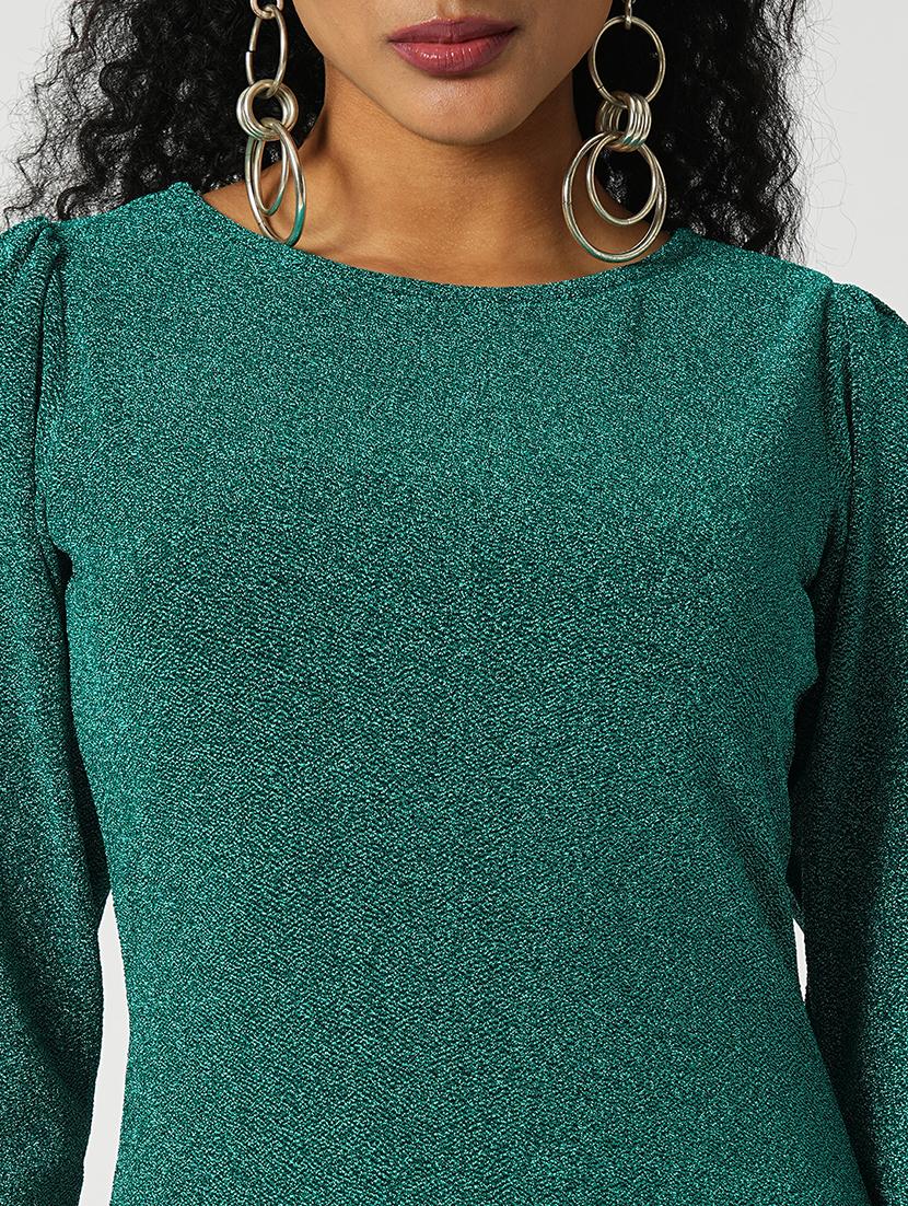 globus women green round neck puff sleeves shimmer mini bodycon party dress - 21648775 - Standard Image - 5