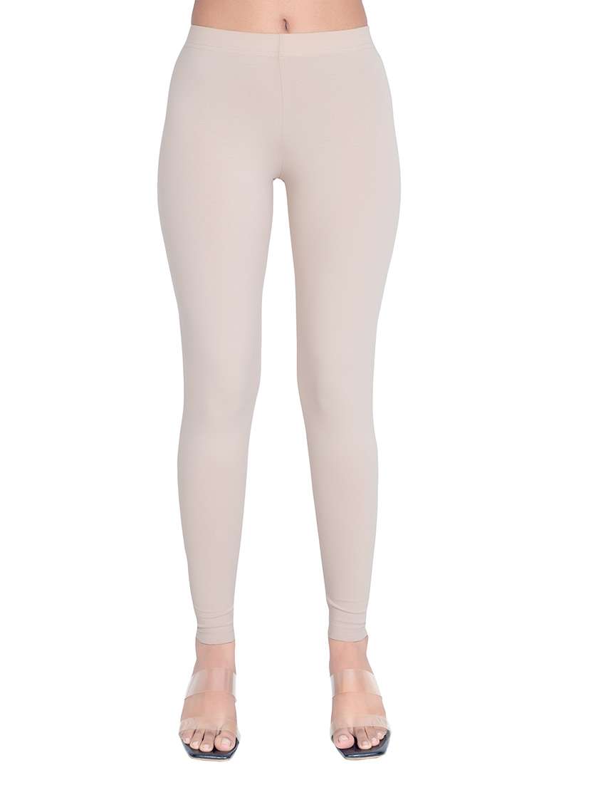 women plain mid rise ankle length leggings