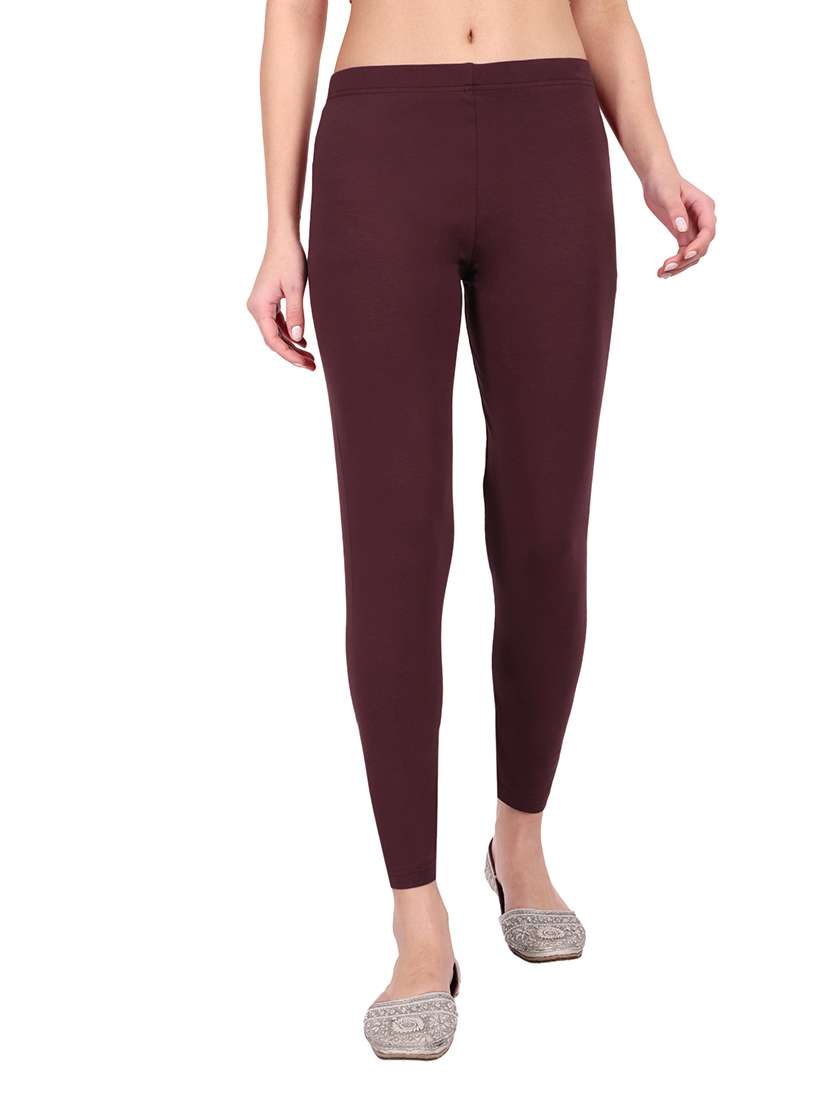 women plain mid rise ankle length leggings