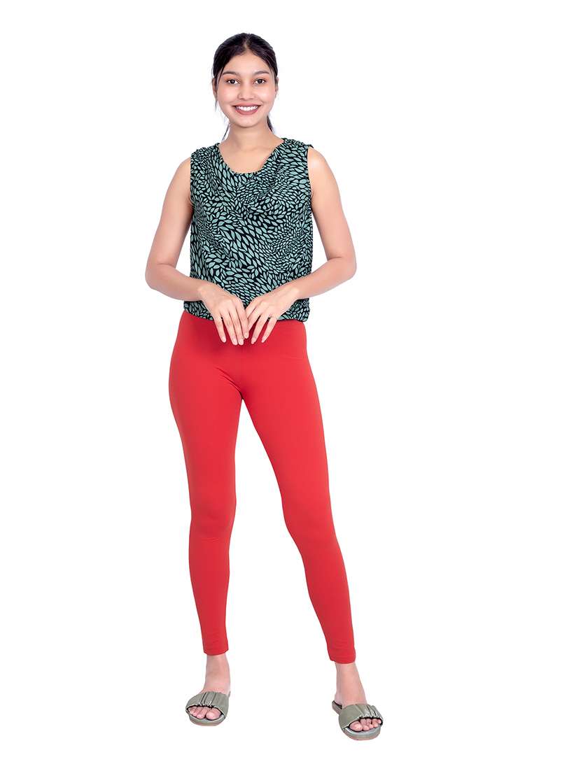 women plain mid rise ankle length leggings - 21648821 - Standard Image - 3