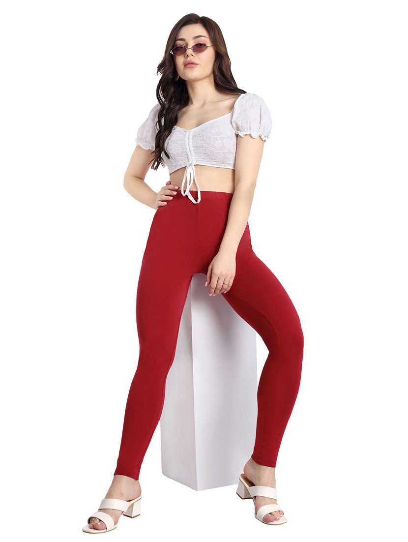 women plain mid rise ankle length leggings - 21648825 -  Standard Image - 3
