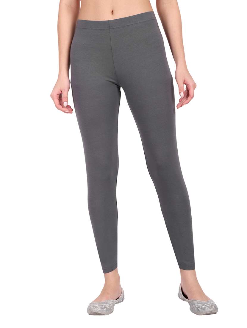 women plain mid rise ankle length leggings