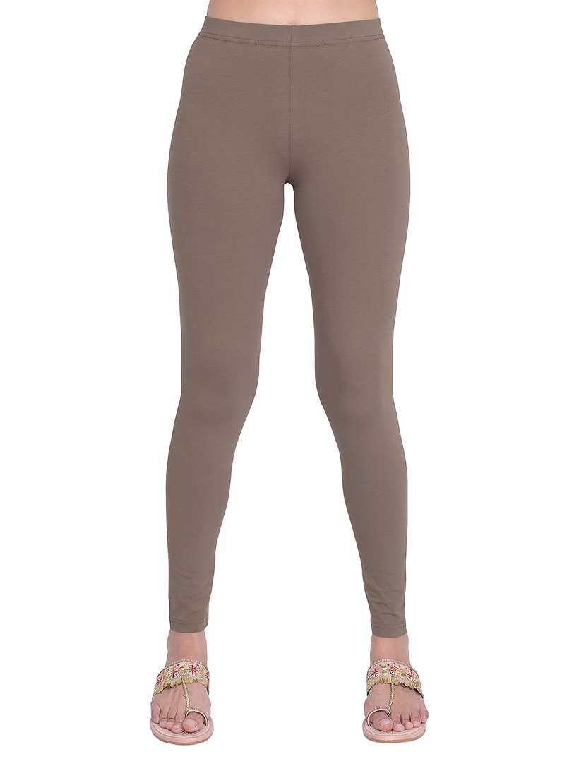 women plain mid rise ankle length leggings