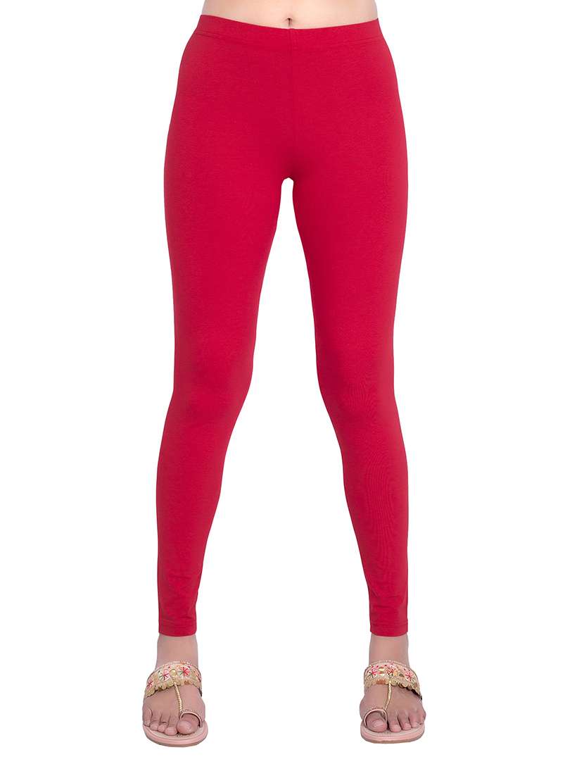 women plain mid rise ankle length leggings