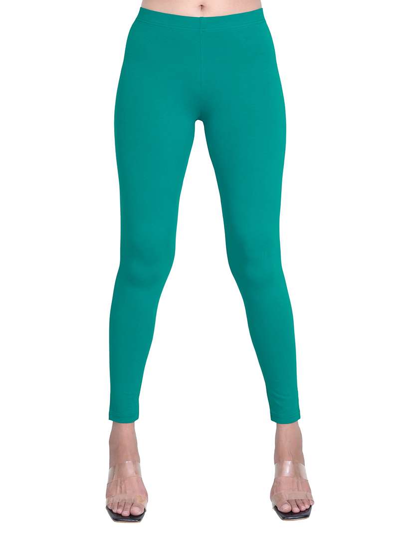 women plain mid rise ankle length leggings