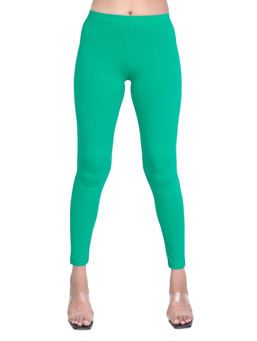 women plain mid rise ankle length leggings