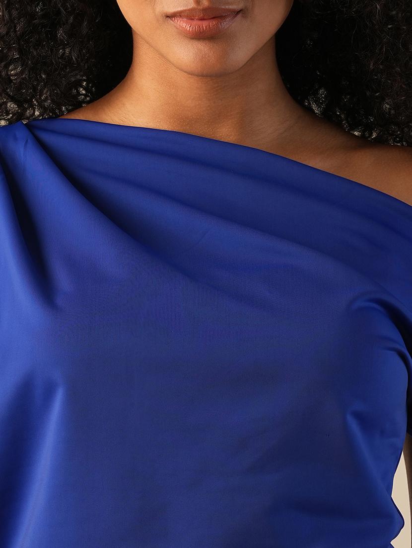 globus women blue one shoulder extended sleeve solid gather detail party top - 21648882 - Standard Image - 5