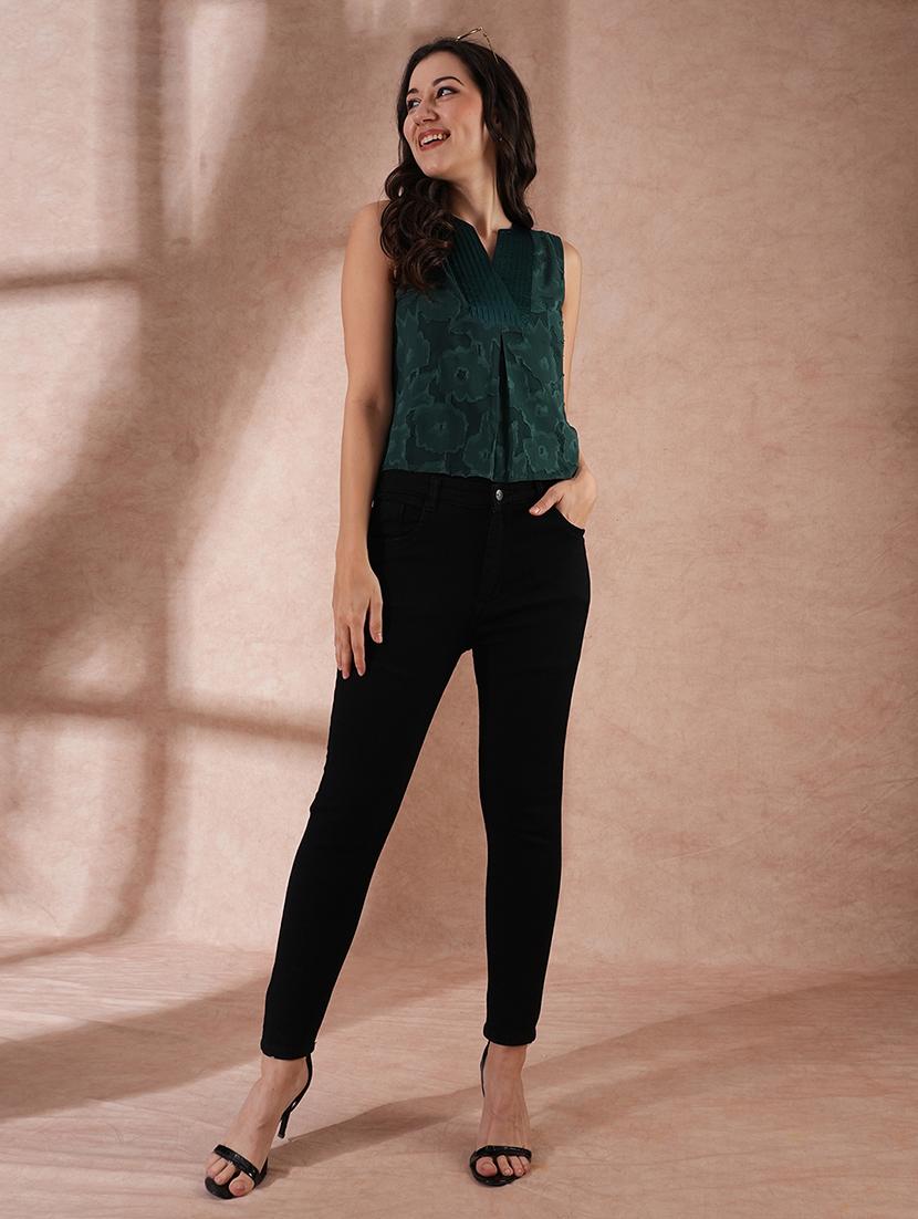 globus women green self-design floral print v-neck party top - 21648886 -  Zoom Image - 0