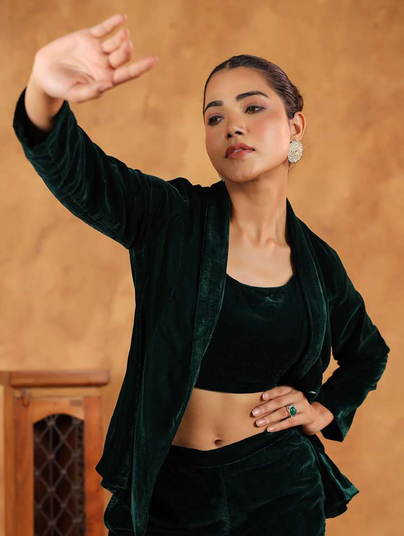 women green solid jacket and trouser co-ords set - 21648917 -  Standard Image - 5