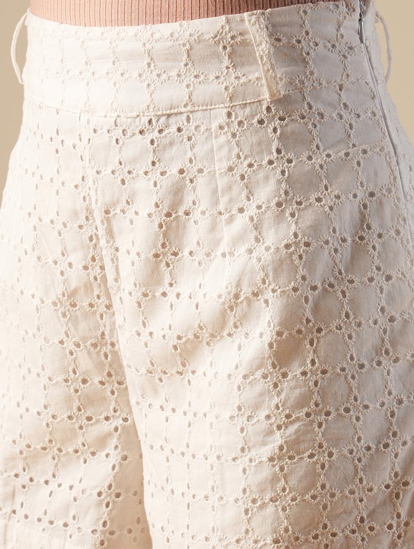 globus women white self design schiffli mid-rise regular fit above knee shorts - 21649003 - Standard Image - 5