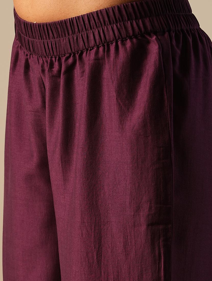 globus women purple zari embroidered v-neck panelled anarkali kurta with elasticated wide leg pants festive set - 21649092 - Standard Image - 5