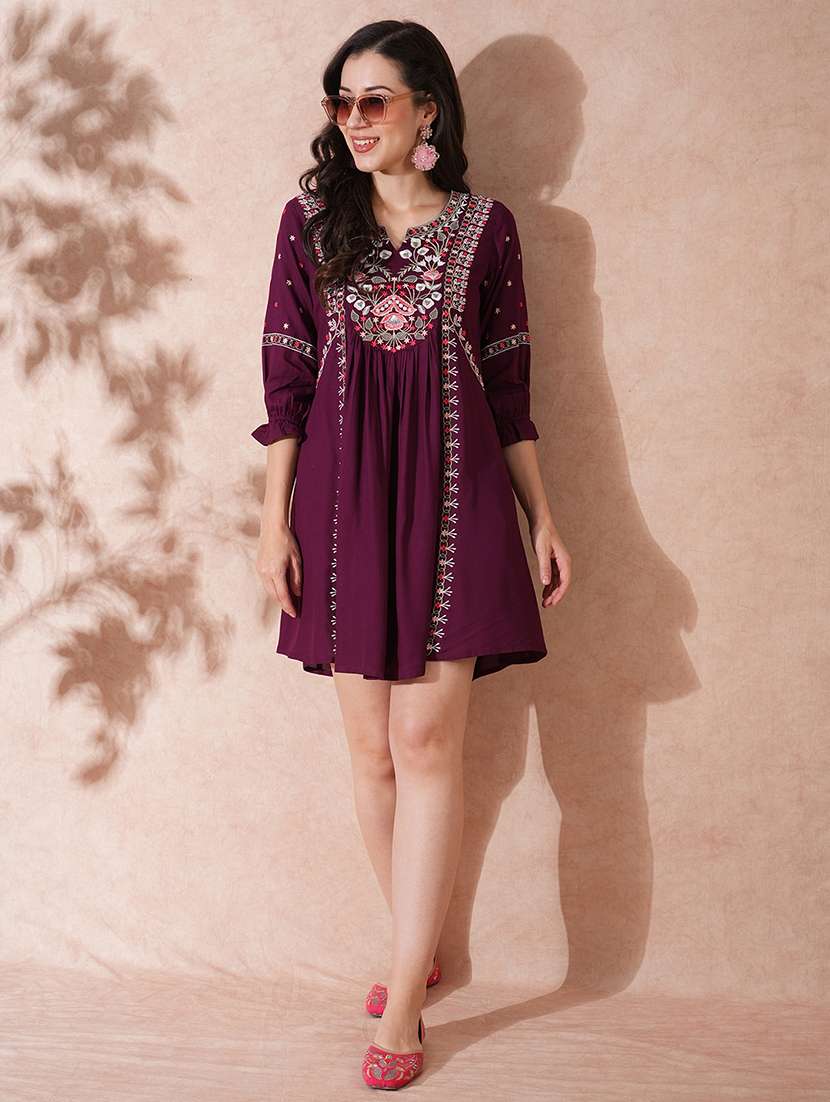 women purple embroidered a-line ethnic dress - 21649152 -  Zoom Image - 0