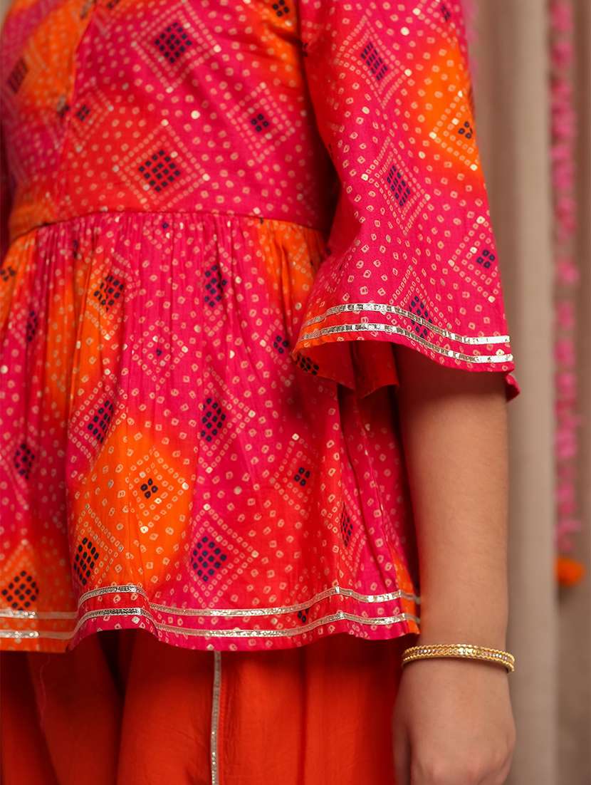 girls pink printed dhoti kurta salwar set - 21649171 -  Standard Image - 3