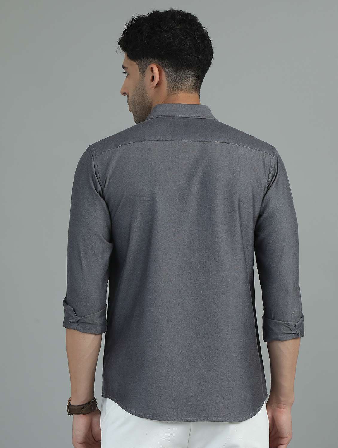 men long sleeves solid casual shirt - 21649378 -  Standard Image - 3