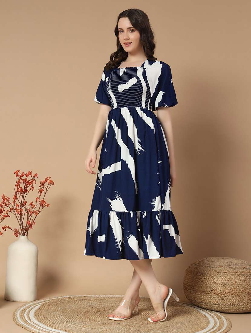 women printed square neck fit & flare dress - 21649419 -  Zoom Image - 0