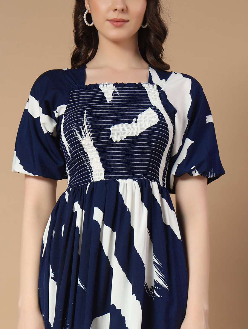 women printed square neck fit & flare dress - 21649419 - Standard Image - 3