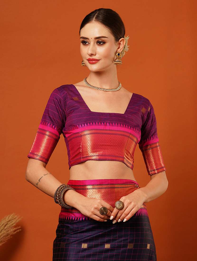 women checkered dharmavaram saree - 21649470 -  Standard Image - 3