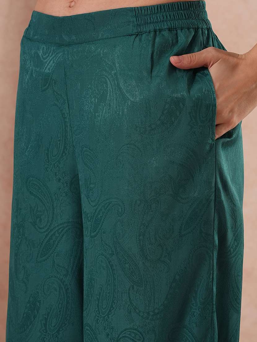 globus women green self design paisley print halter neck top with partial elasticated ankle length trousers party co-ord set - 21649551 -  Standard Image - 5