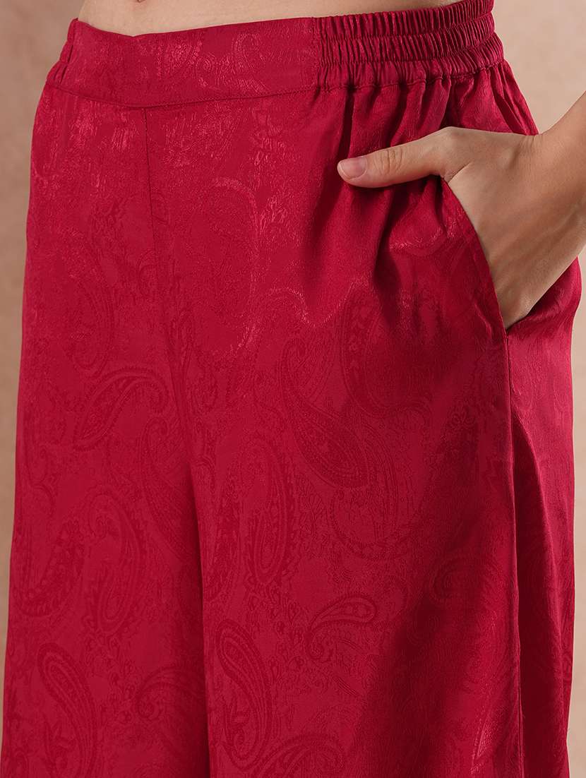 globus women maroon self design paisley print halter neck top with partial elasticated ankle length trousers party co-ord set - 21649552 -  Standard Image - 5