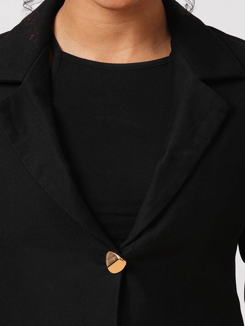globus women black lapel collared long sleeves front opening crop work wear blazer - 21649554 - Standard Image - 5