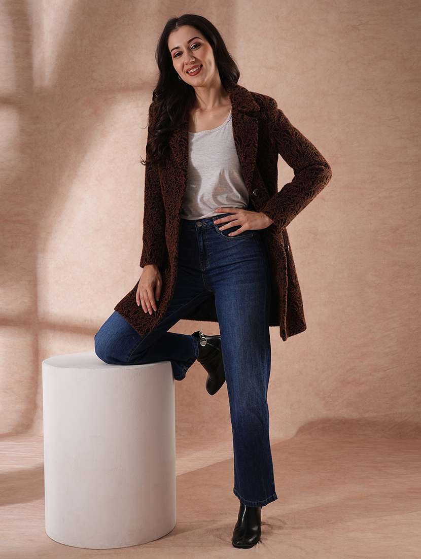 globus women notched lapel long sleeves self design 2 pockets tailored fit winter wear overcoat - 21649594 -  Standard Image - 3