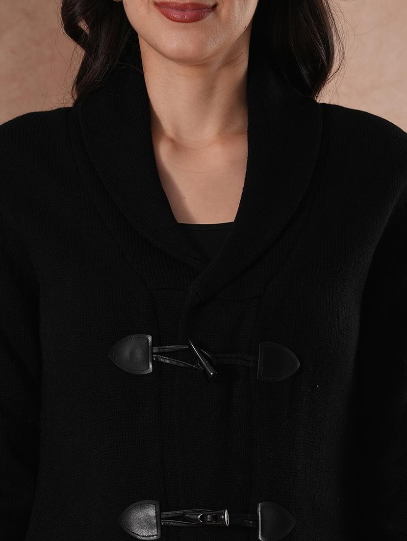 globus women black shawl collar faux fur cuffed sleeves front opening cardigan sweater - 21649607 - Standard Image - 5