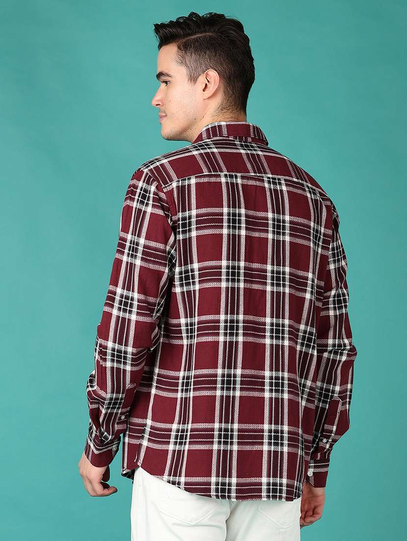 men maroon checks long sleeve casual shirt - 21649709 - Standard Image - 3